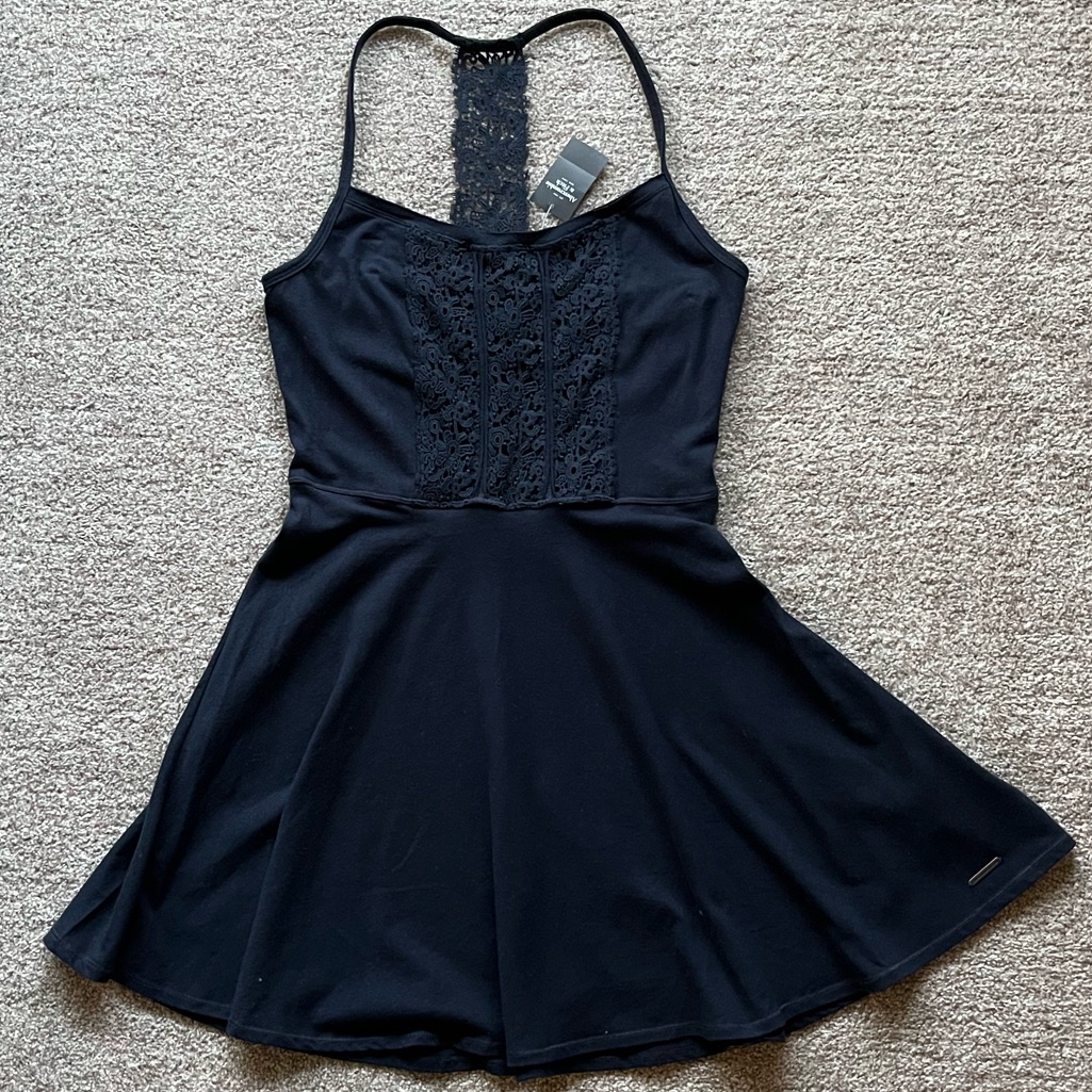 Nwt Abercrombie & Fitch Navy Blue Skater Lace Dress Racerback S